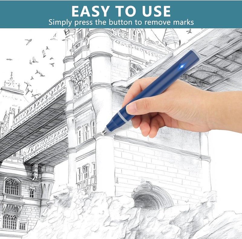 Foyucool Electric Eraser, USB C Rechargeable Pencil Eraser with 220 Eraser Refills, 2 Eraser Sizes, Comfort Grip Art Eraser for Drawing, Ideal for Artists, Students, Sketch, Engineers, Blue - Image 5